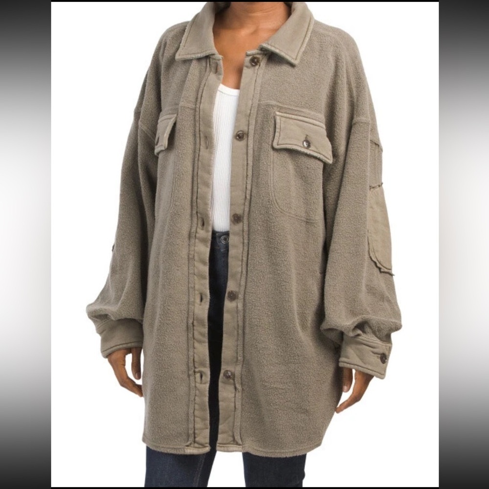 FREE PEOPLE
Ruby Oversized Shirt Jacket in Army Taupe M - Picture 4 of 14